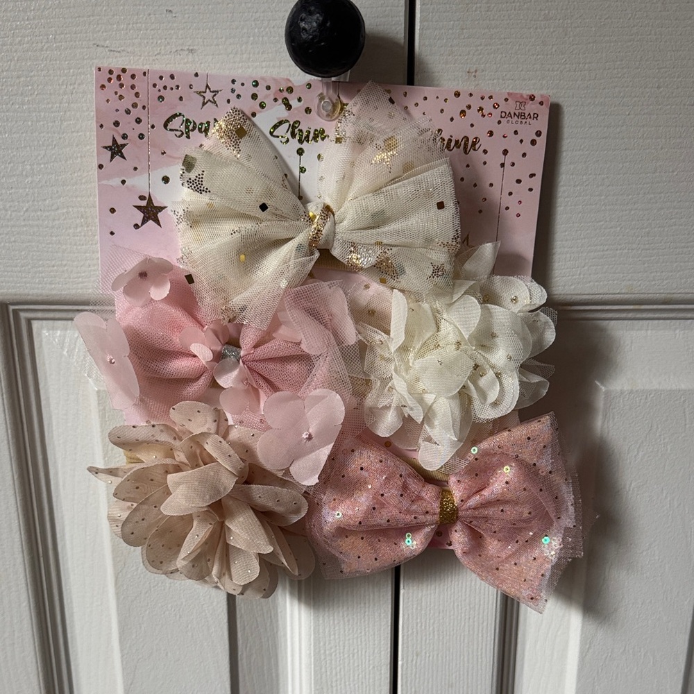 Sparkling Bow Set for Kids - Pink, Cream, White